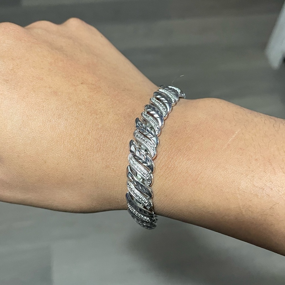 Sterling Silver Angle Patterned Bracelet - image 5